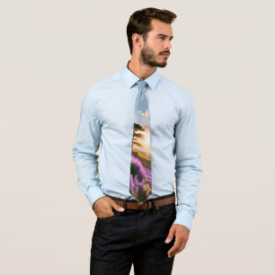 Lilac Flowers Bloom on Hill at Sunset Glow Tie