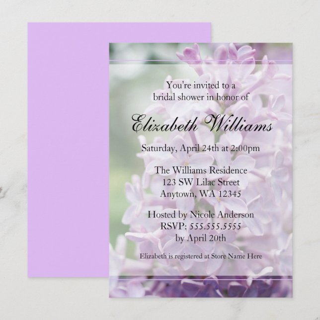 Lilac Flowers Bridal Shower Invitation (Front/Back)