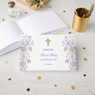 Lilac Flowers First Communion Guest Book