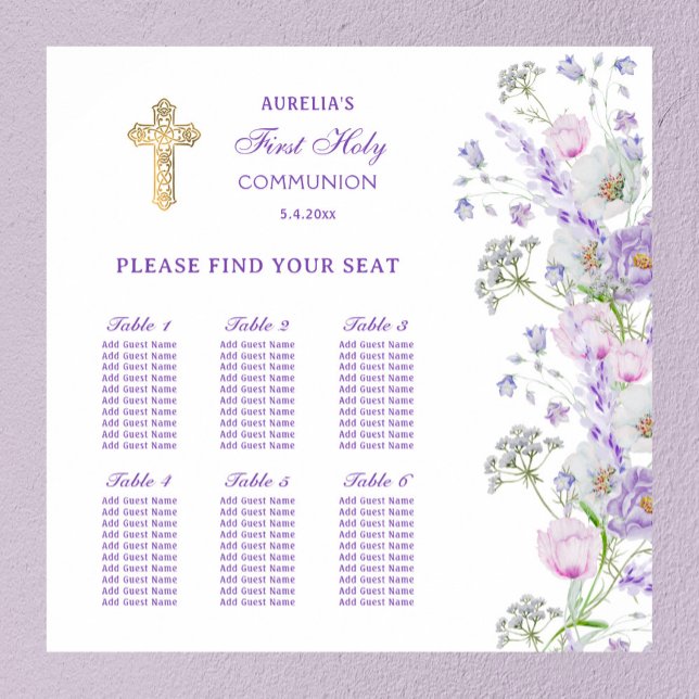 Lilac Flowers First Communion Seating Chart (Creator Uploaded)