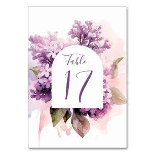 Lilac Flowers Floral Watercolor Art Wedding  Table Number