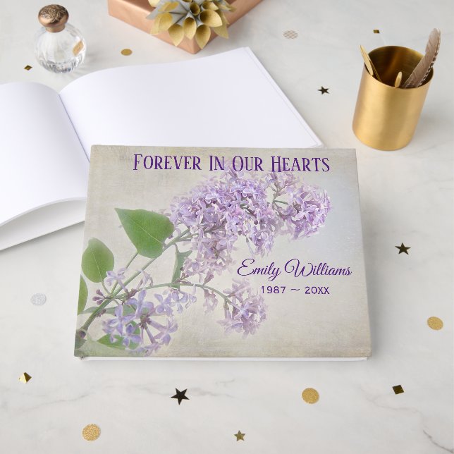 Lilac Flowers For Memorial Service Guest Book (Front Open)