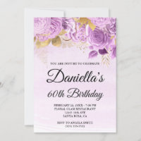 Lilac Flowers Gold Foil Watercolor 60th Birthday