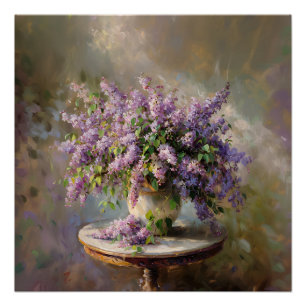 Lilac Flowers in Vase Poster