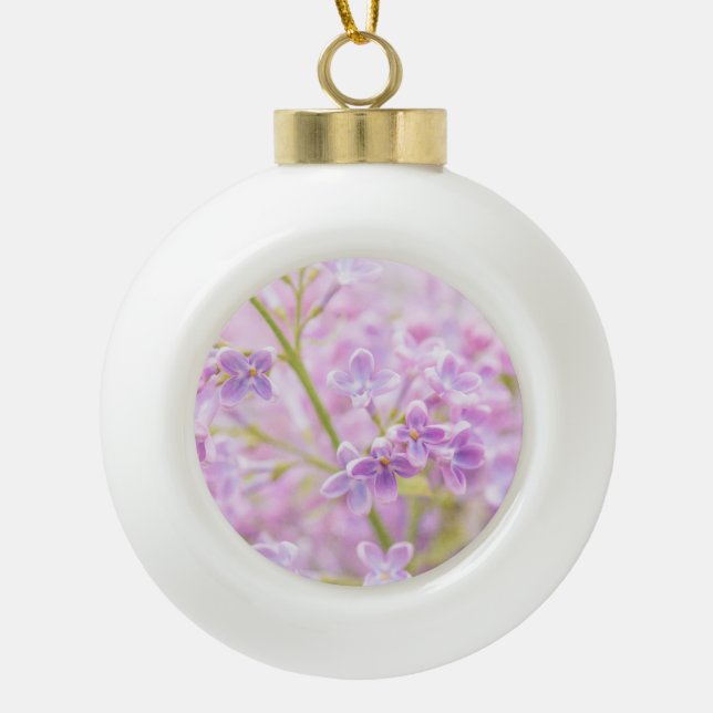 Lilac Flowers Mist Ceramic Ball Christmas Ornament (Front)