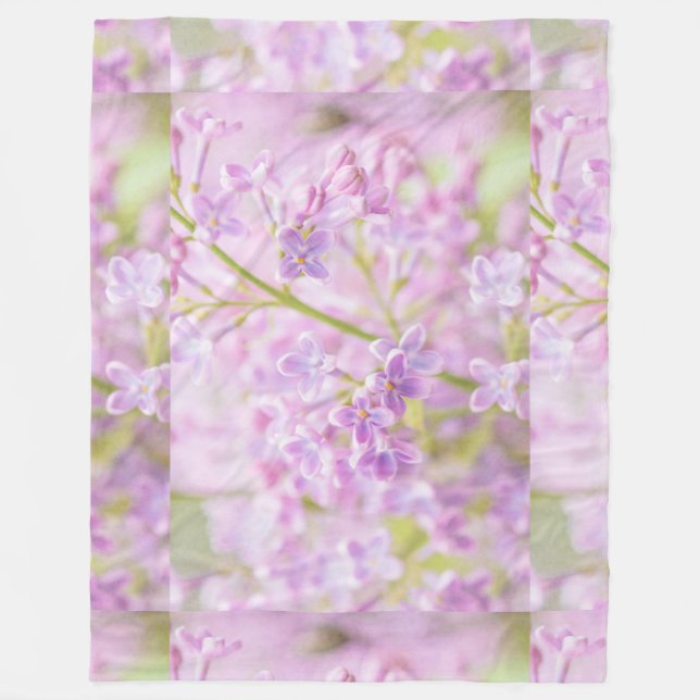 Lilac Flowers Mist Fleece Blanket (Front)