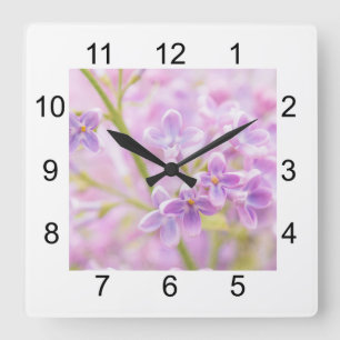 Lilac Flowers Mist Square Wall Clock