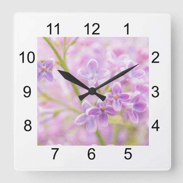 Lilac Flowers Mist Square Wall Clock (Front)