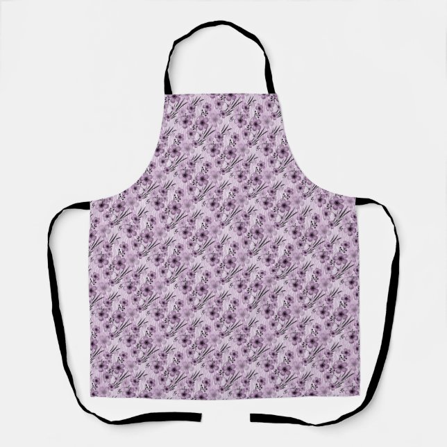 Lilac flowers pattern on tiger background apron (Front)