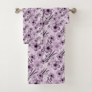Lilac flowers pattern on tiger background bath towel set