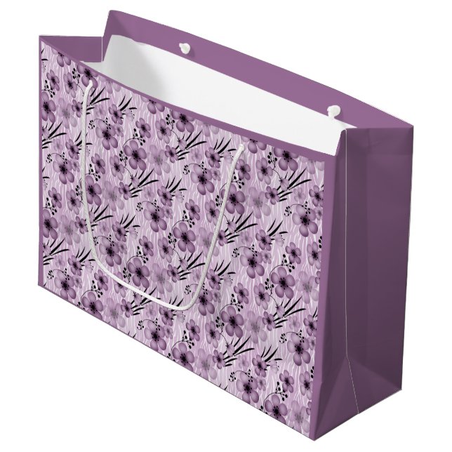 Lilac flowers pattern on tiger background large gift bag (Front Angled)