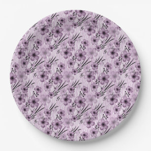 Lilac flowers pattern on tiger background paper plate