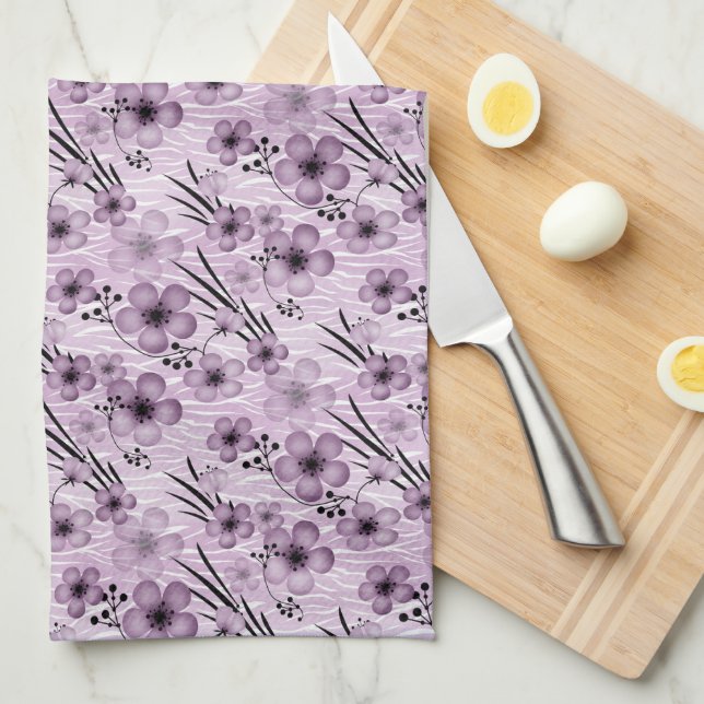Lilac flowers pattern on tiger background tea towel (Quarter Fold)