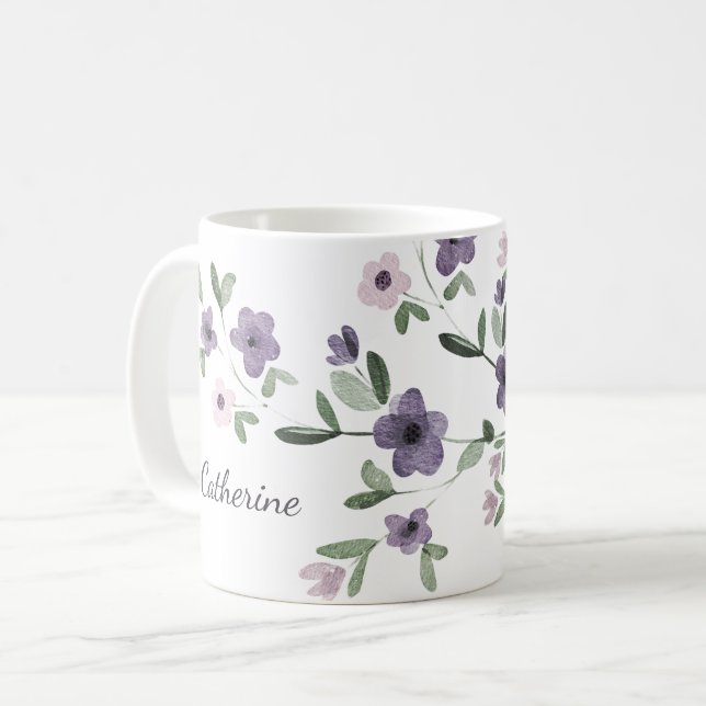 lilac flowers personalised name coffee mug (Front Left)