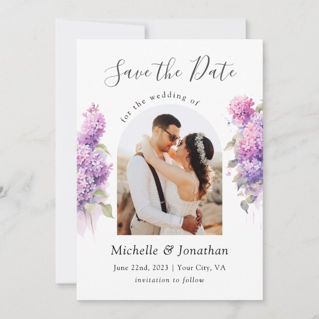 Lilac Flowers Photo Bible Verse Christian Wedding Save The Date (Front)