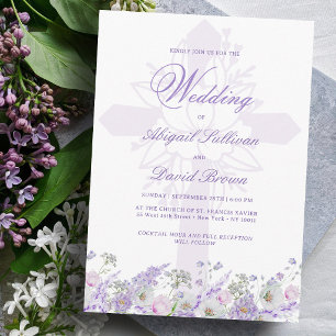Lilac Flowers Religious Wedding Invitation