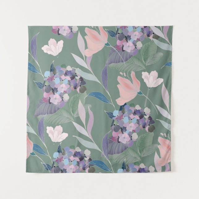 Lilac Flowers Sage Grey Pattern Tapestry (Front)