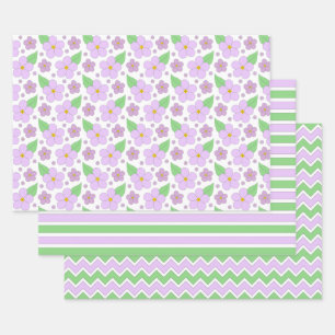 Lilac Flowers, Stripes and Chevron Paper Sheets