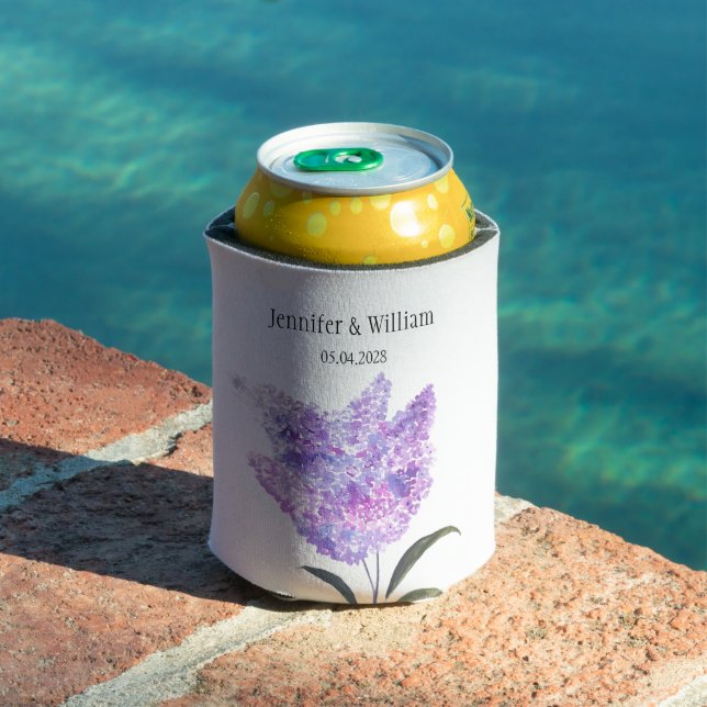 Lilac Flowers Watercolor Floral Wedding Can Cooler (In Situ Pool)
