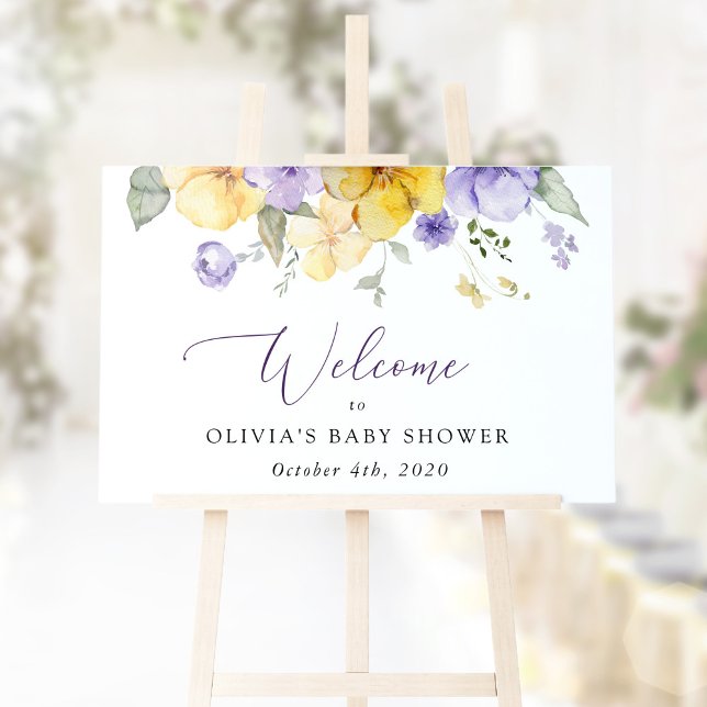 Lilac Flowers, Yellow Flowers, Baby Shower Welcome Poster (Creator Uploaded)