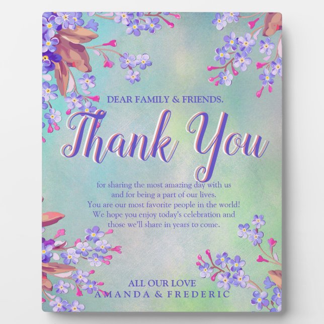 Lilac Forget-me-not flowers thank You Plaque (Front)