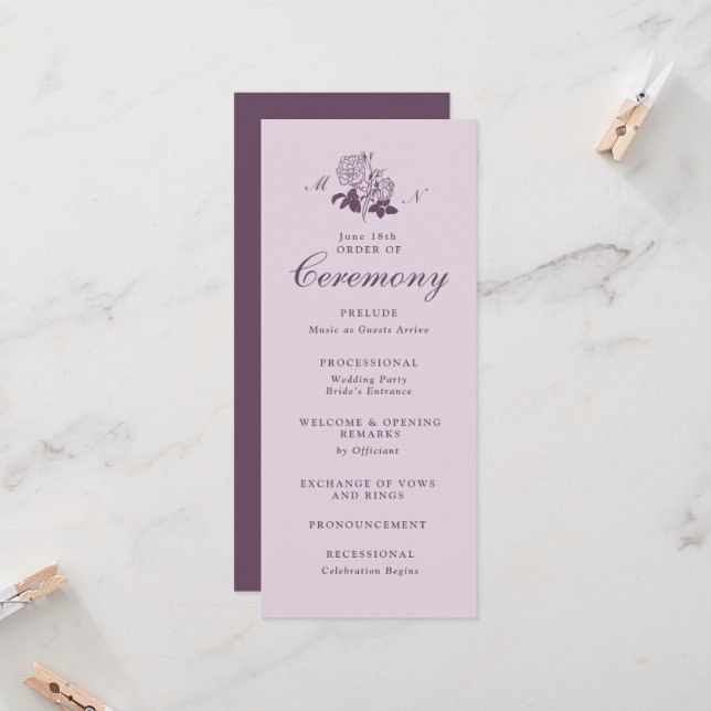 Lilac French Botanical Wedding Program Invitation (Front/Back In Situ)