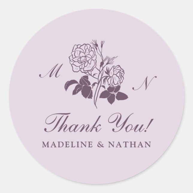 Lilac French Botanical Wedding Round Sticker (Front)