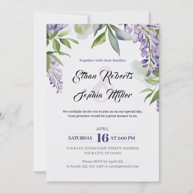 Lilac Garden Floral Wedding Invitation (Front)