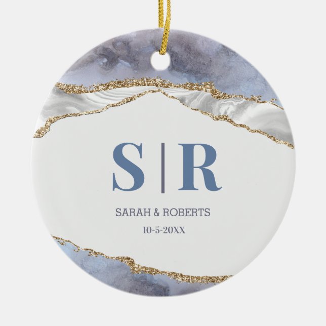 Lilac Geode Agate Couples Monogrammed Christmas Ceramic Tree Decoration (Front)