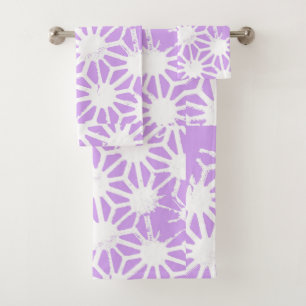 Lilac geometric pattern bath towel set