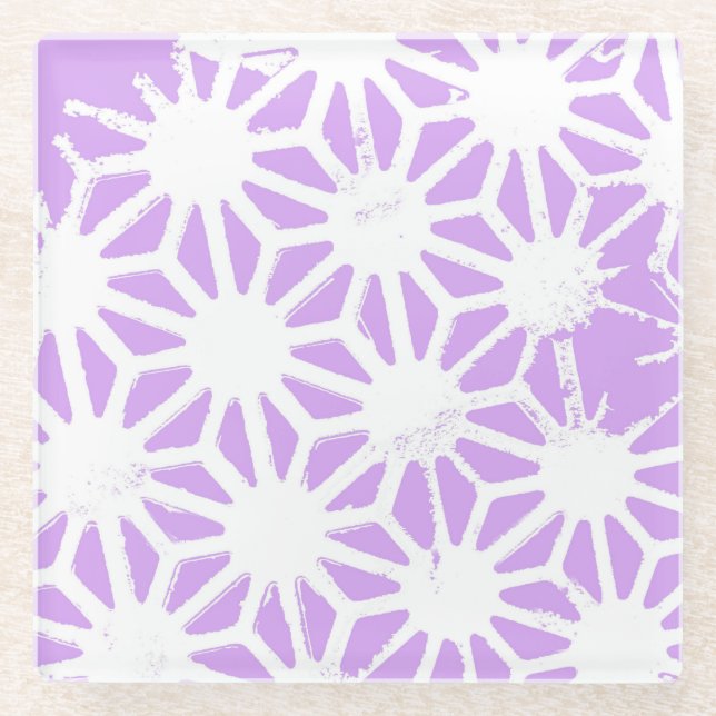 Lilac geometric pattern glass coaster (Front)