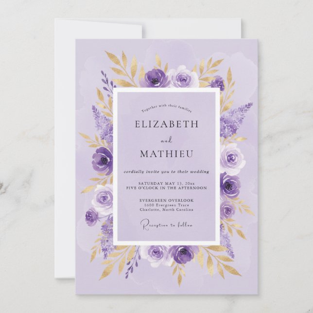 Lilac Gilded Botanical Wedding Invitation (Front)