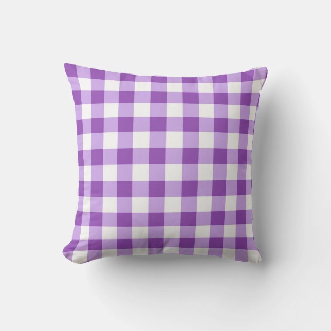 Lilac Gingham Reversible Throw Pillow (Front)