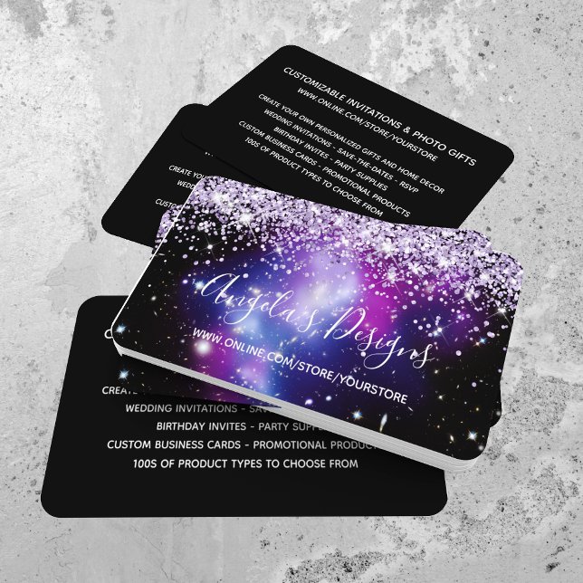 Lilac Glitter Blue Purple Galaxy Online Store Business Card (Creator Uploaded)