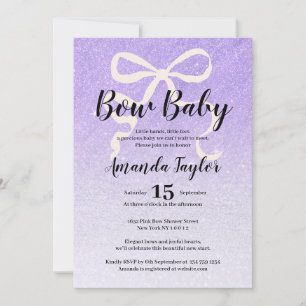 Lilac glitter gradient coquette bow Baby Shower Invitation