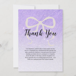 Lilac glitter gradient coquette bow Thank You Card