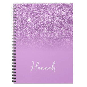 Lilac Glitter Ombre Script Name Notebook