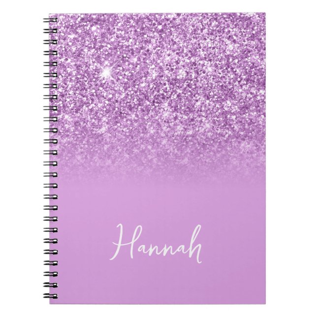Lilac Glitter Ombre Script Name Notebook (Front)