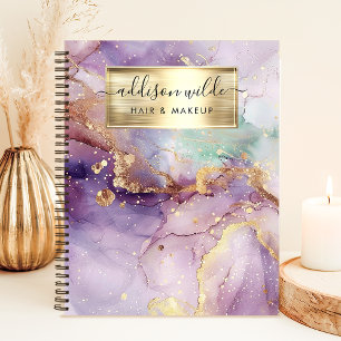 Lilac Glitter Watercolor Faux Gold Foil Business Notebook