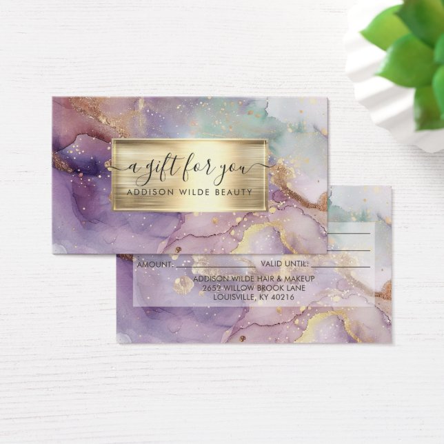 Lilac Glitter Watercolor Faux Gold Salon Gift Card (Desk)