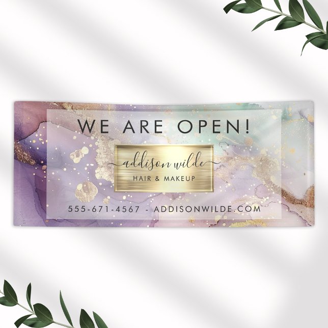 Lilac Glitter Watercolor Faux Gold Salon Opening Banner (Creator Uploaded)