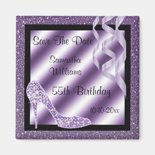 Lilac Glittery Stiletto & Streamers 55th Birthday Magnet