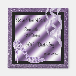 Lilac Glittery Stiletto & Streamers 60th Birthday Magnet