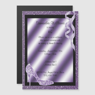 Lilac Glittery Stiletto & Streamers 65th Birthday Magnetic Invitation