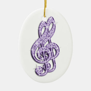 Lilac Glitzy Sparkly Diamond Music Notes Ceramic Tree Decoration