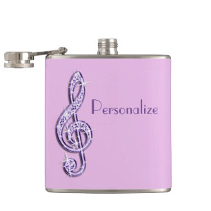 Lilac Glitzy Sparkly Music Notes Hip Flask