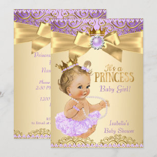 Lilac Gold Ballerina Princess Baby Shower Blonde Invitation