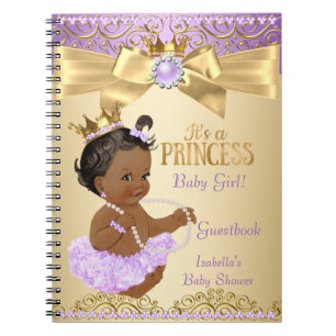 Lilac Gold Ballerina Princess Baby Shower Ethnic Notebook