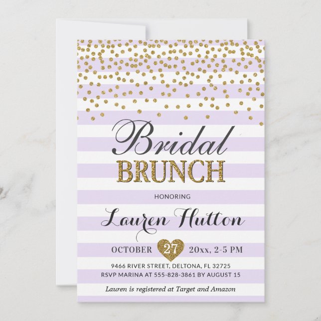 Lilac Gold Bridal Brunch Invitations Cards Mimosa (Front)
