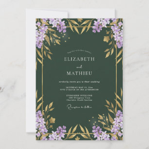 Lilac Gold Leafy Wedding Invitation